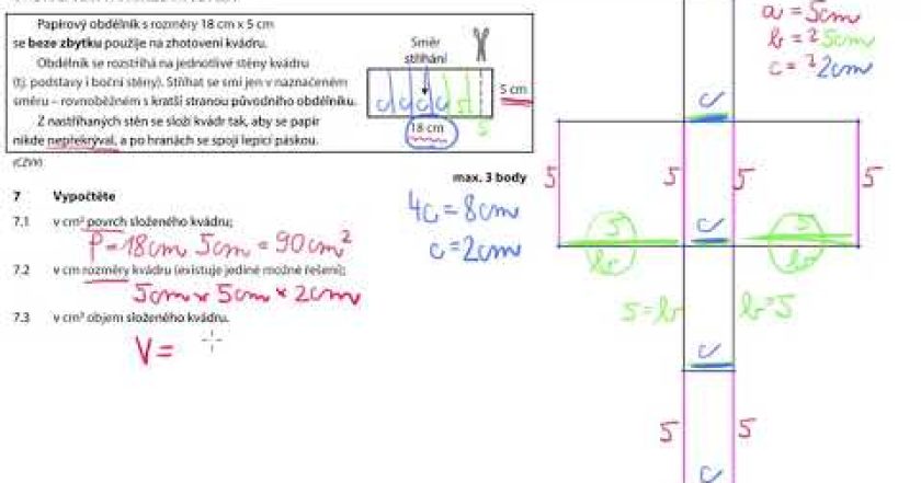 Síť kvádru a objem kvádru – 9. třída Přijímací zkoušky REAL 2018 CERMAT verze A – 7. příklad
