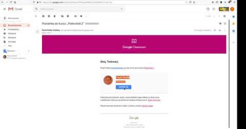 02 – Zápis do Google Classroom pomocí pozvánky e-mailem