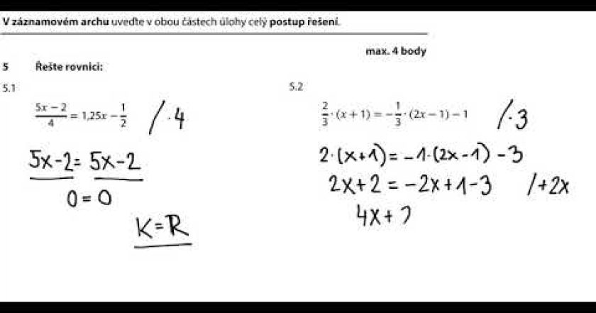 Rovnice – nekonečně mnoho řešení – 9. třída – Přijímací zkoušky 2018 CERMAT – 5. příklad