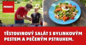 RECEPT – Těstovinový salát s bylinkovým pestem a pečeným pstruhem