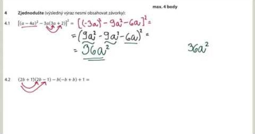 Roznásobení mnohočlenů, umocňování mnohočlenů- Přijímací zkoušky 2018Il CERMAT 9. třída – 4. příklad